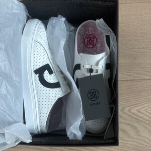 G/FORE Perforated White and NAVY SLIDE Sneakers NIB
